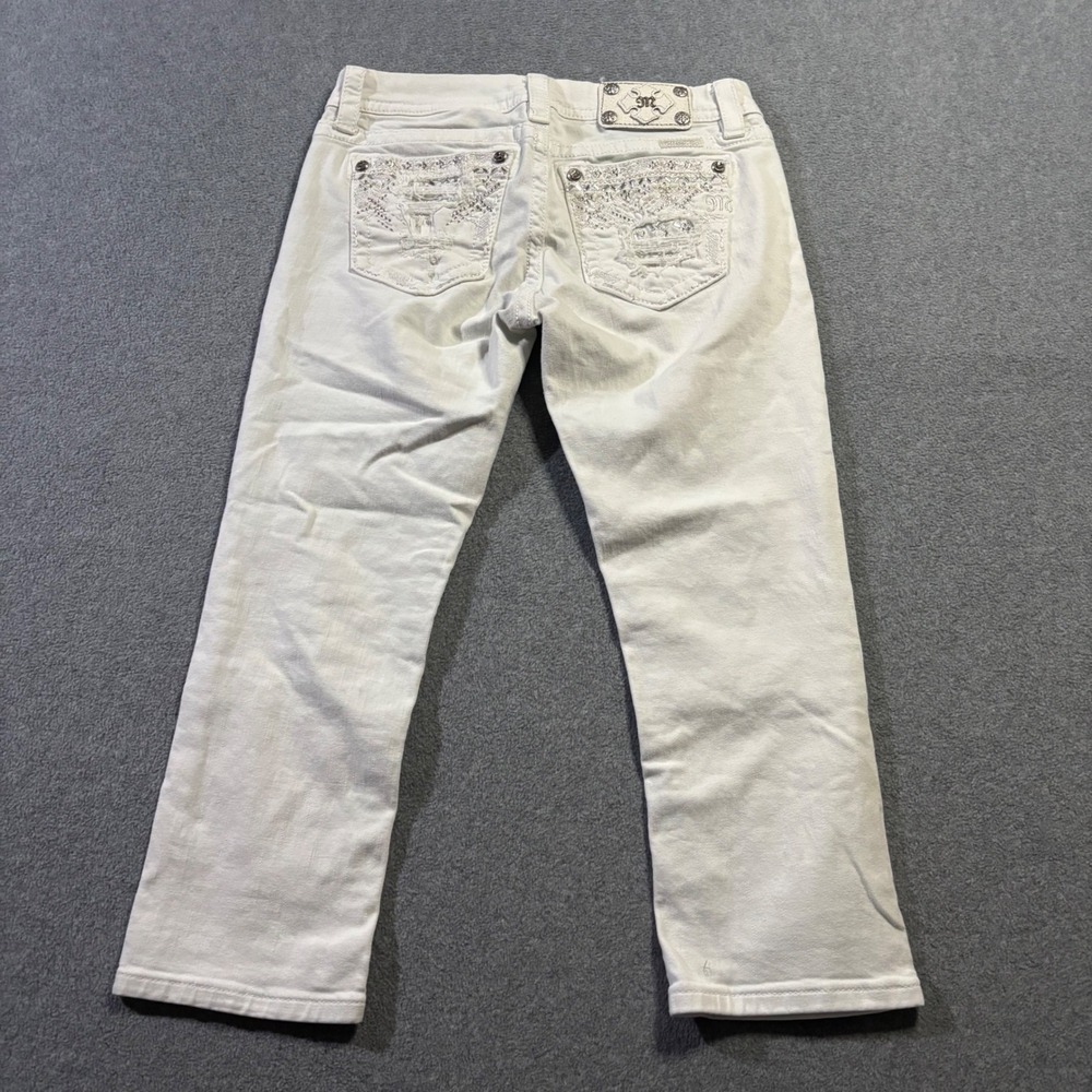 Miss Me Easy Crop Jeans Women's 30x24 White Rhinestone Embellished Y2K JEB708EC
